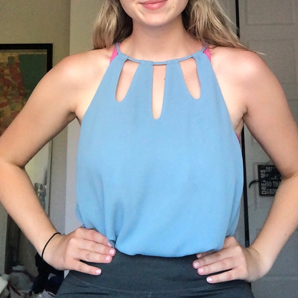 Charming Charlie Tops - KEYHOLE CUT OUT NECK SKY BLUE TANK TOP BLOUSE